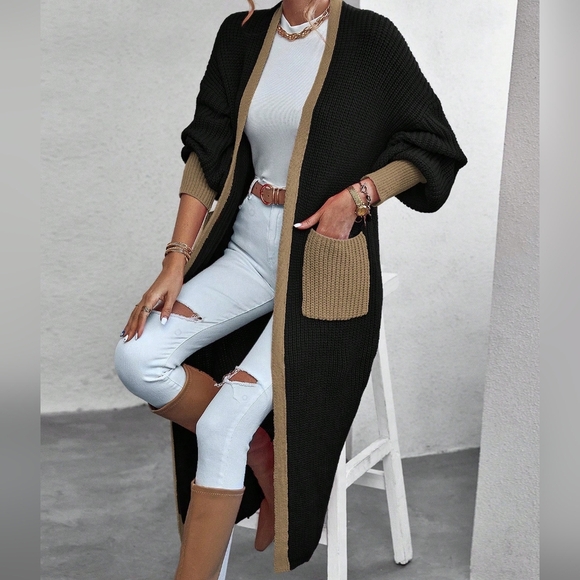Relaxiva Contrast Trim Dual Pocket Drop Shoulder Cardigan